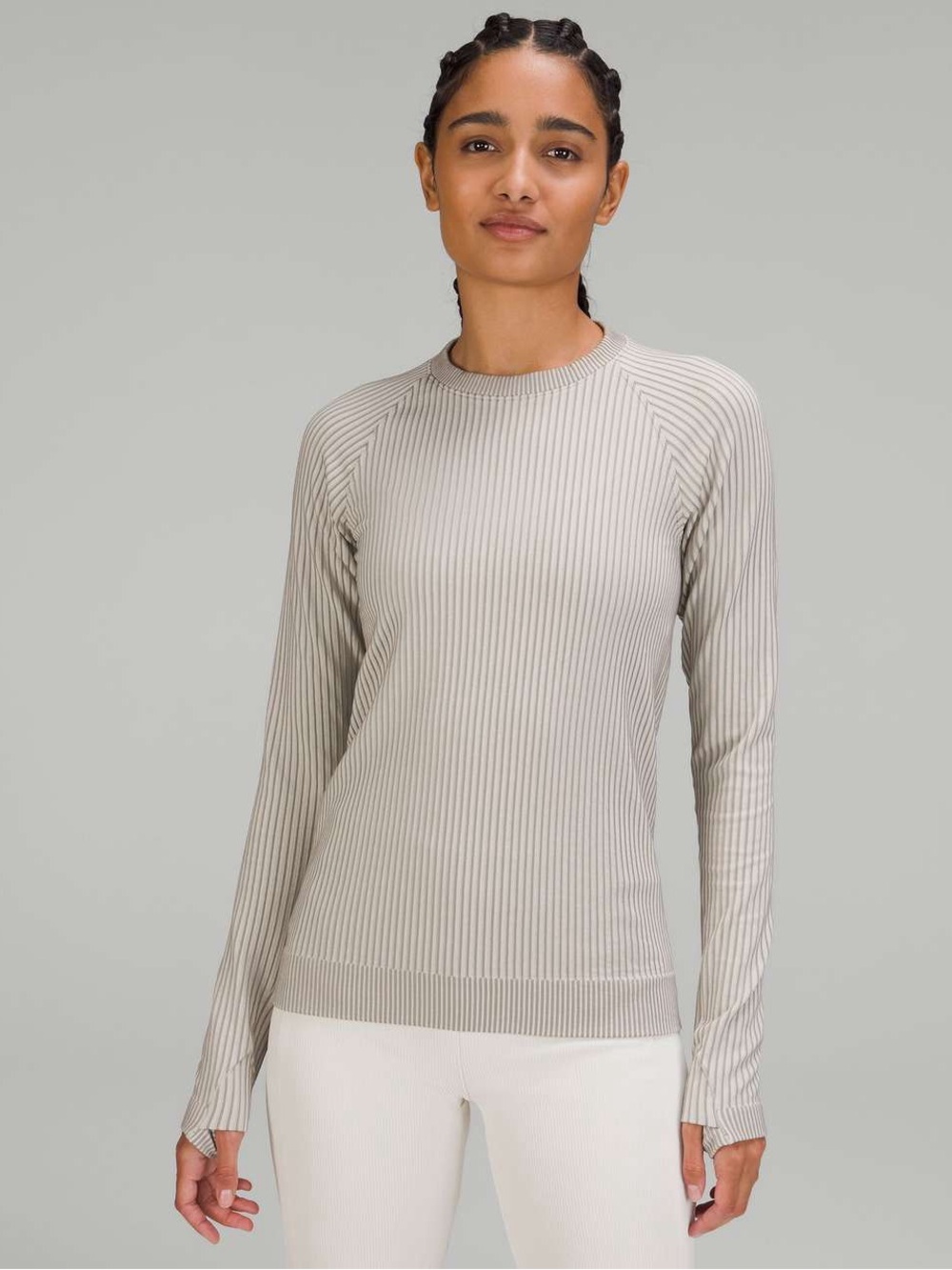 Lululemon Rest Less Pullover Colour Rib White Opal / Gull Grey